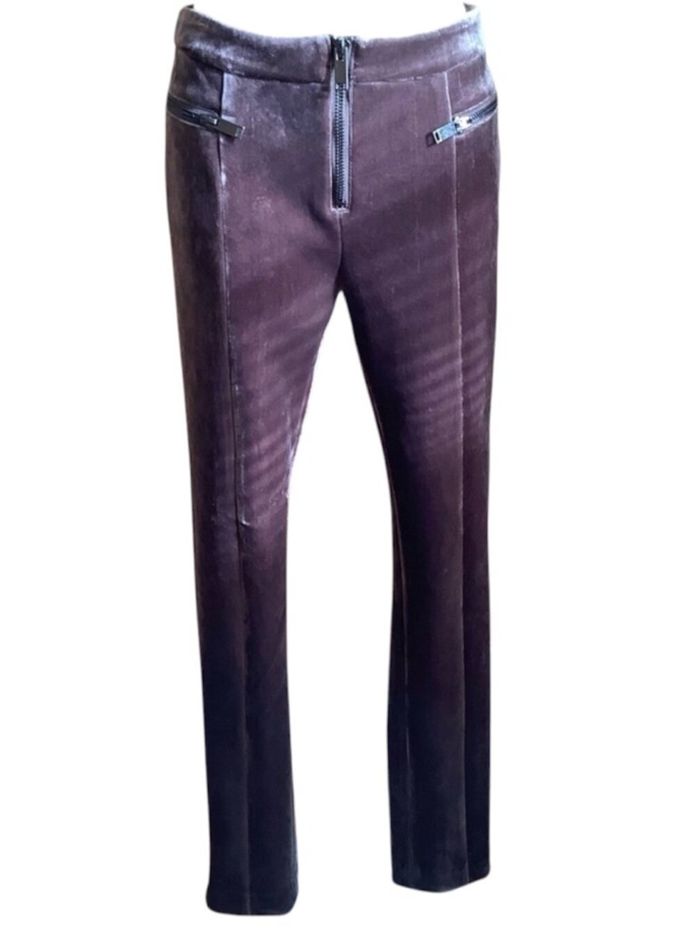 ESLEY Plum Brown Thick Stretch Velour Trousers Pants Size M